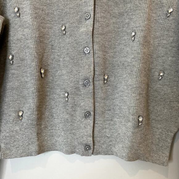 J.Crew Collection Embellished Cardigan Sweater Cotton Holiday CD379 Grey 12 13 - Picture 4 of 14